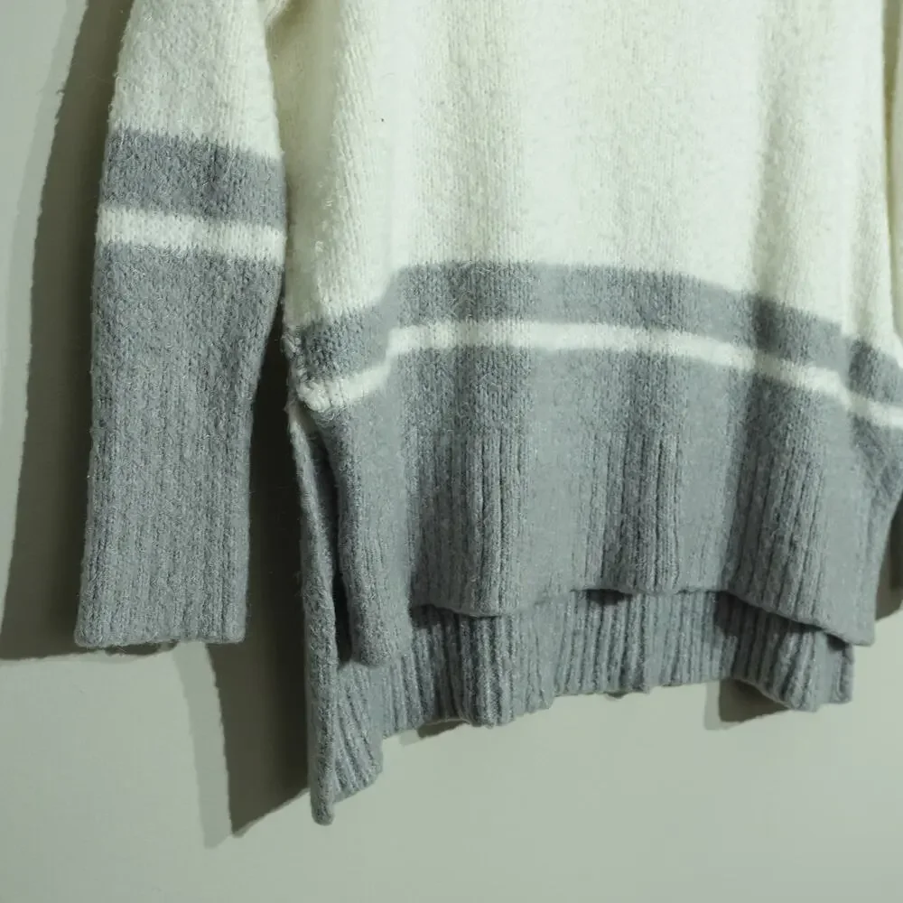 Michael Stars Womens Knit Pullover Sweater Side Slit Striped Gray White Size XS - Picture 4 of 7